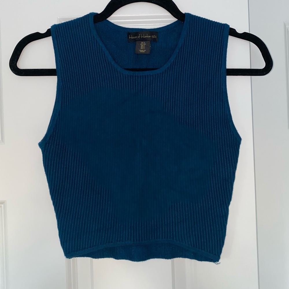 Ribbed Blue Sleeveless Crop Tank Top